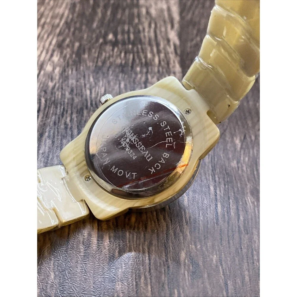 NEW Rousseau Women's Adele Silver Case Bone Marble Acrylic Band Watch - Picture 6 of 6